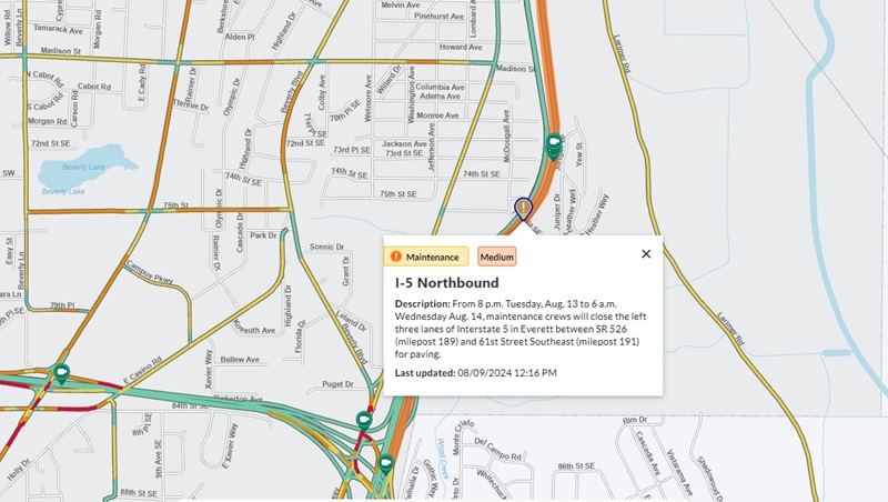 Overnight closure on NB I-5, Everett