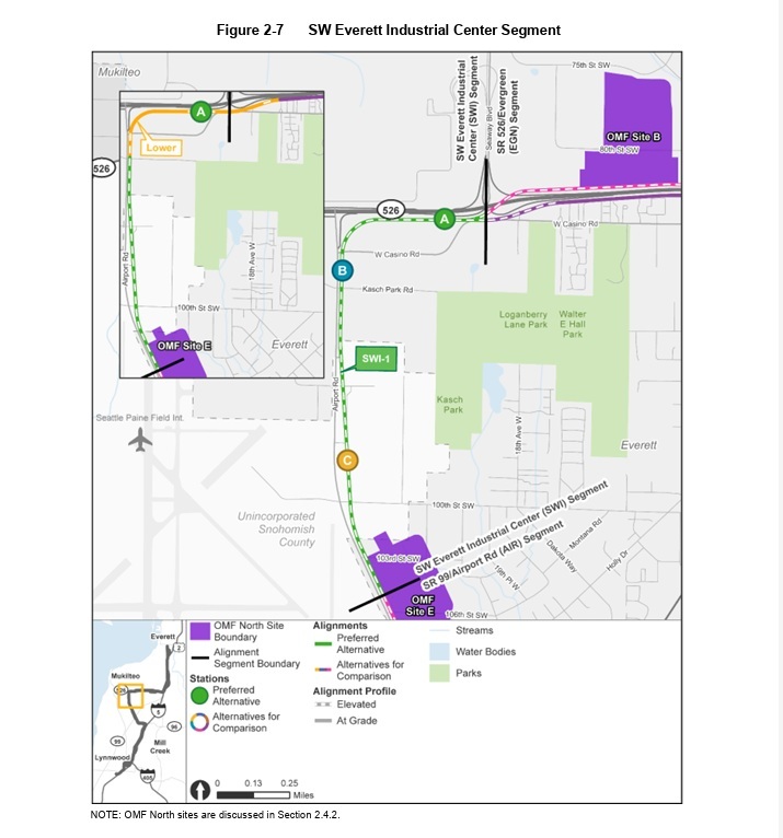 ST Everett extension Draft EIS Paine Field Industrial Center and OMF map
