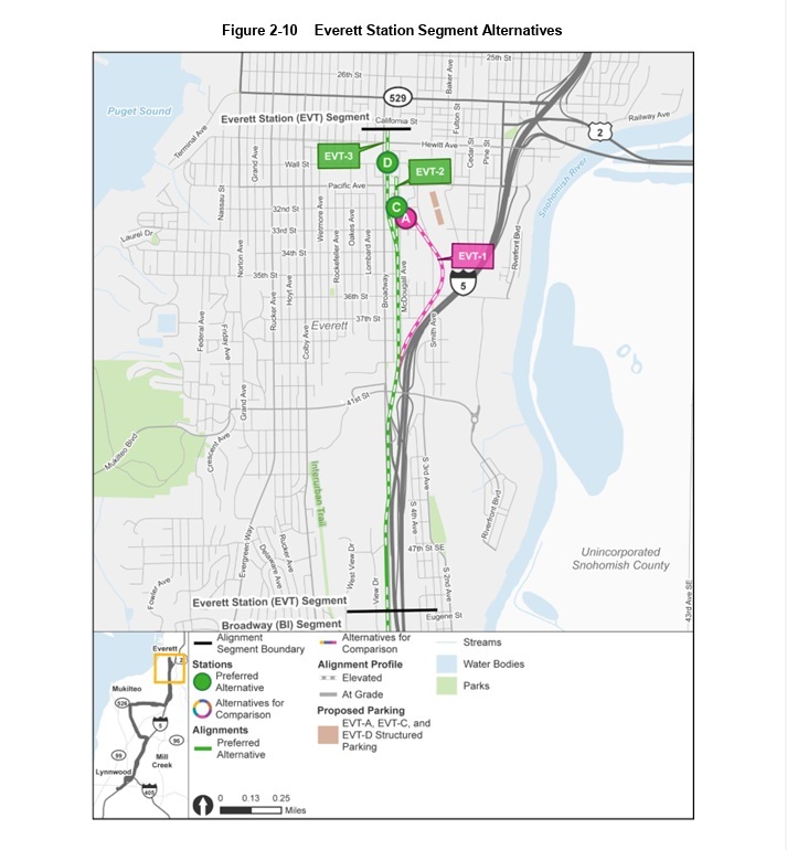 ST Everett extension Draft EIS downtown Everett and Everett Station map