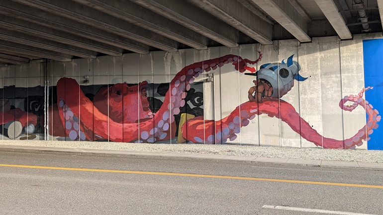 Octopus mural takes final shape underneath I-5 in Everett