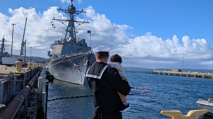 USS Gridley bow angle dad and baby