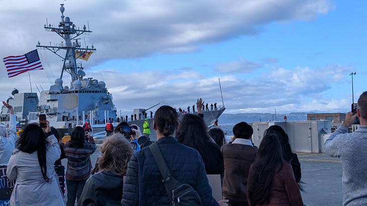 USS Gridley dock wave full flag